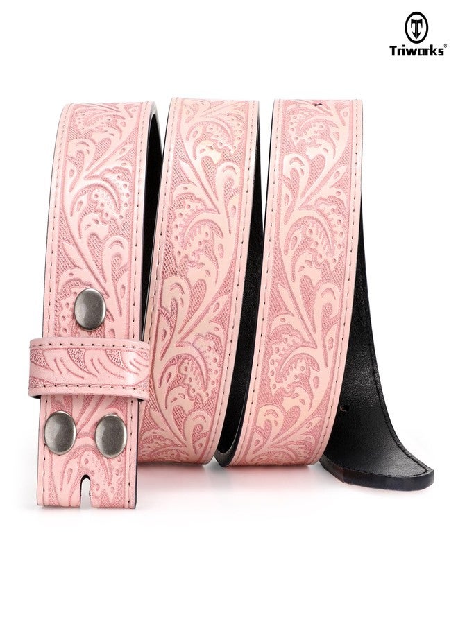 TRIWORKS Western Belt Strap for Men without Buckle 1.5" Wide Floral Engraved Embossed Leather Belt Strap - Image 2
